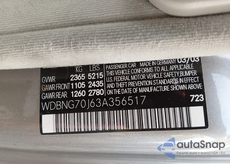 2003 Mercedes-Benz S 430 from USA, damaged, VIN WDBNG70J63A356517